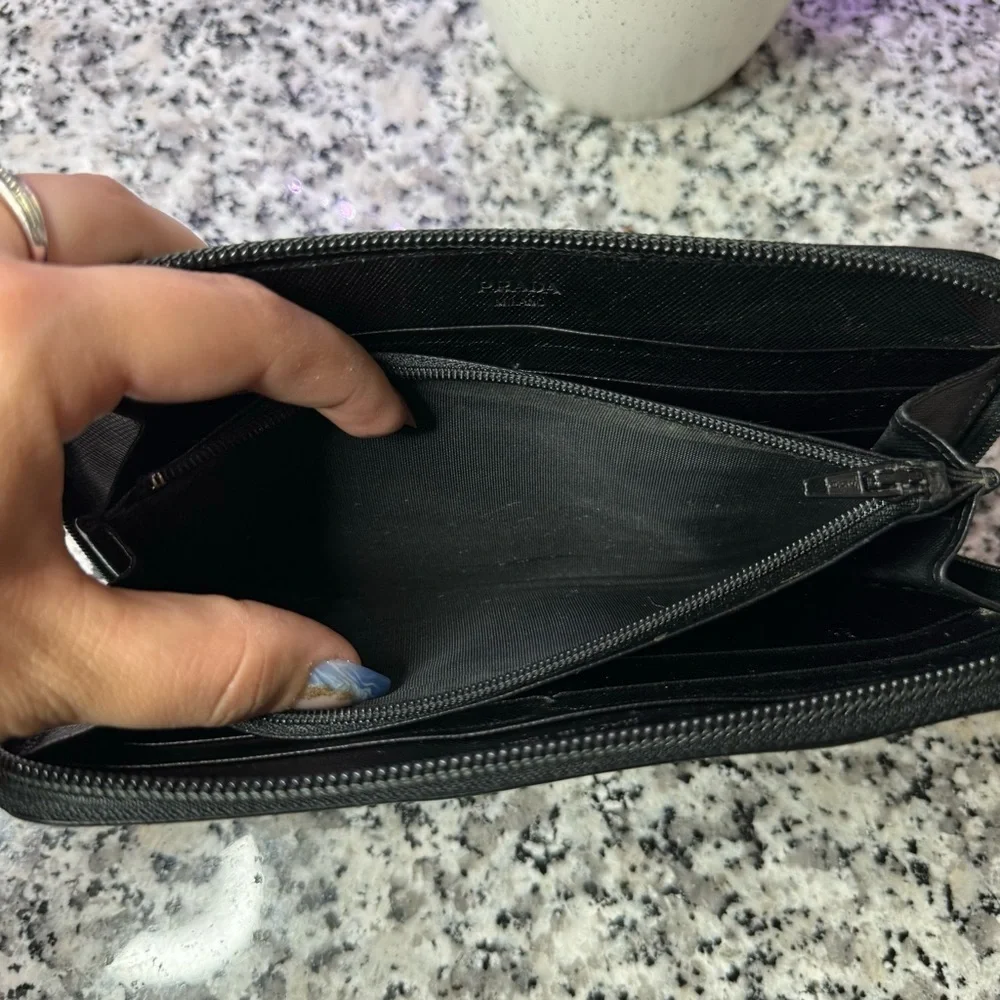 Prada | Black Zip Around Wallet Saffiano Leather Long